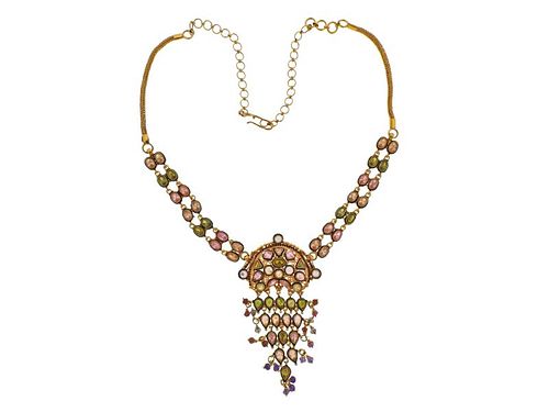 Multi Color Sapphire 18k Gold Necklace 