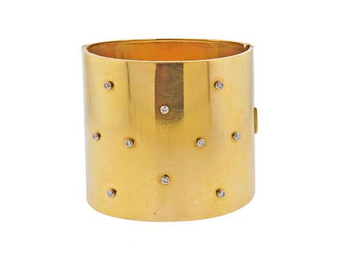 18k Gold Diamond Wide Bangle Bracelet 