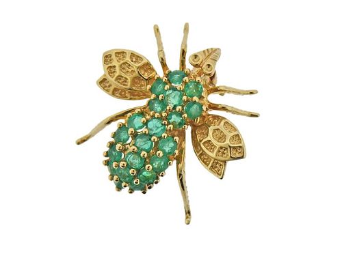 14k Gold Emerald Insect Brooch Pin