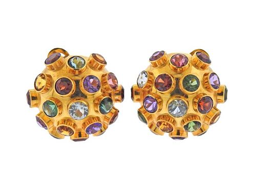 18k Gold Multi Gemstone Sputnik Earrings 