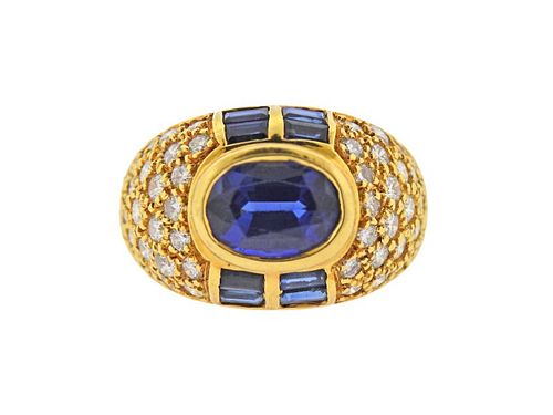 18k Gold Diamond Sapphire Ring 
