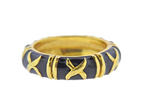 Hidalgo 18k Gold Enamel X Band Ring 