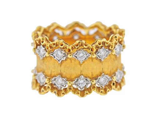 Buccellati 18k Gold Diamond Wide Band Ring 