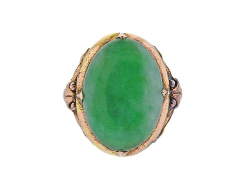 EGL 8.65ct Jadeite Jade Gold Antique RIng 
