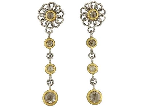 Buccellati Diamond Gold Flower Drop Earrings