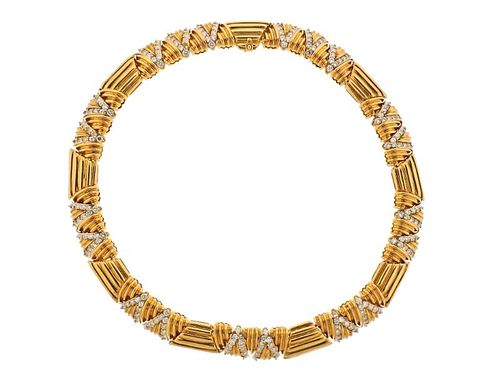 1980s 10cts Diamond 18k Gold Necklace 