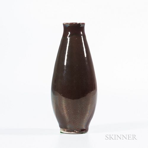 Hugh C. Robertson (1845-1908) for Dedham Pottery Experimental Glaze Vase, Massachusetts, early 20th century, iridescent aubergine and g