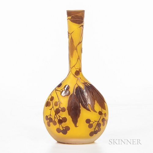 Gallé French Cameo Glass Vase, France, c. 1900, marked "Gallé" on the side, ht. 6 3/4 in.Note: Émile Gallé was a French artist and desi