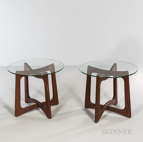 Two Adrian Pearsall (1925-2011) for Craft Associates Side Tables, Wilkes-Barre, Pennsylvania, c. 1960, original glass on walnut base, u
