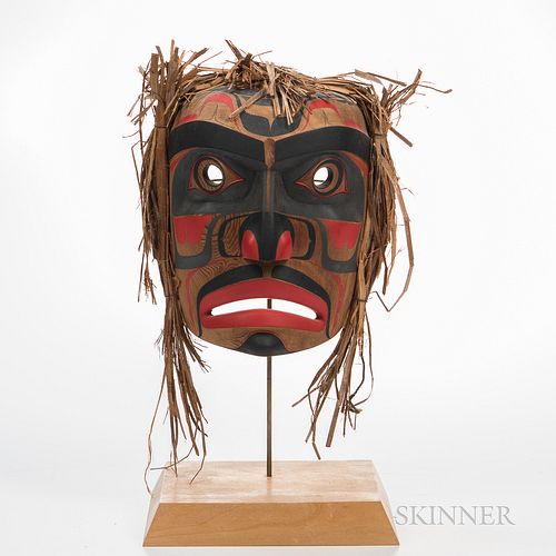 Dwayne Simeon (b. 1960) Kwakiutl Portrait Mask, Kwakwaka'wakw nation, British Columbia, Canada, c. 1995, carved yellow cedar, signed an