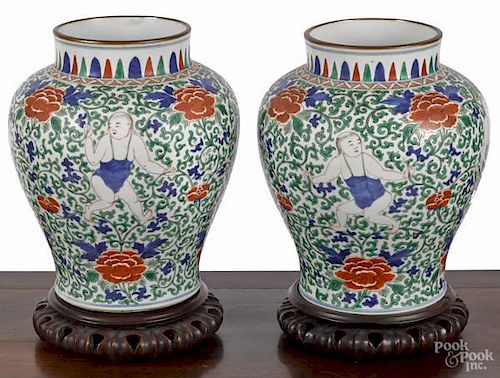 Pair of Chinese Wucai glaze porcelain vases