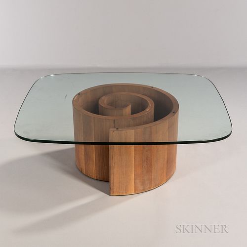 Vladimir Kagan (1927-2016) for Vladimir Kagan Designs Snail Coffee Table, United States, c. 1965, mid-20th century, walnut veneer on pl
