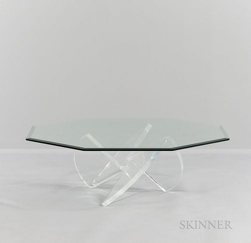 Octagonal Glass and Lucite Coffee Table, United States, c. 1970, ht. 15, dia. 47 1/2 in.