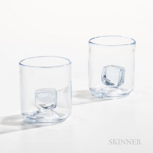 Anders Wingård (Swedish, b. 1946) Ice Cube Art Glass Schnapps Glasses, Baskemolla, Sweden, c. 1999, colorless glass, blown, hot-worked,