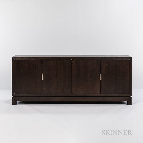 "BA-LI" Sideboard from Interieurs, New York, late 20th century, varnished oak in palissandre finish exterior, nickel handles and hardwa