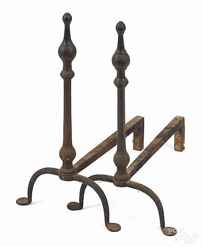 Pair of cast iron penny foot andirons, ca. 1770