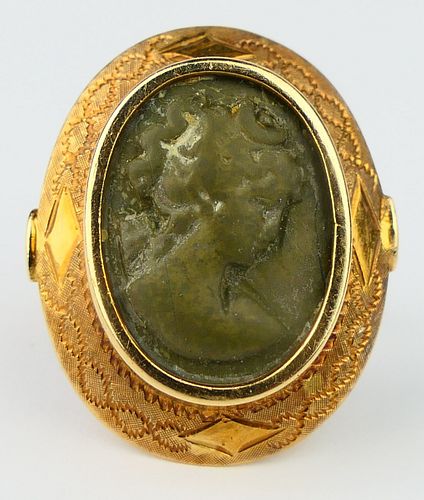 VICTORIAN 14KT Y GOLD LAVA CAMEO RING RARE