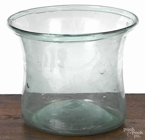 Large American aqua blown glass bowl, mid 19th c