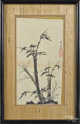 Chinese watercolor drawing of bamboo, 14'' x 7 1