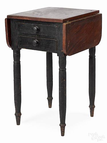 Sheraton painted pine two-drawer stand, ca. 1830