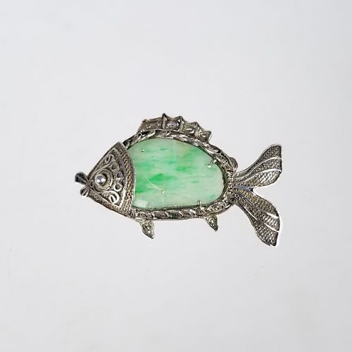 Silver & Jadeite Fish Pendant