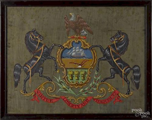 Painted silk Pennsylvania Coat of Arms, 19th c.