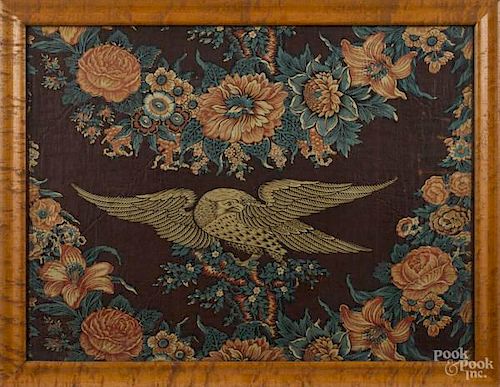 Framed chintz panel with a spread winged eagle,