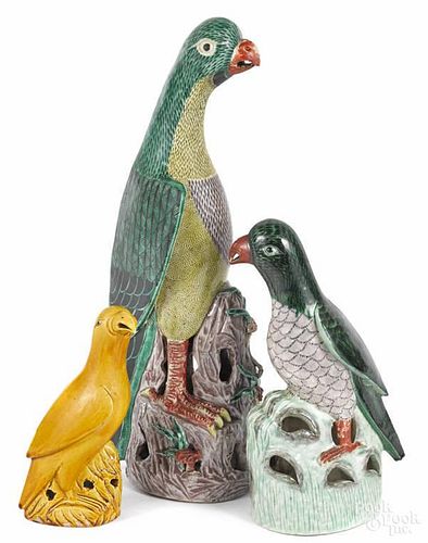 Three Chinese Qing dynasty porcelain parrots, 8