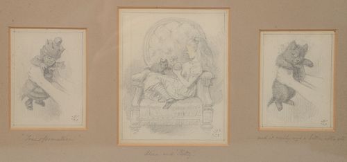 John Tenniel (1820 - 1914)"Through the Looking Glass" by John Tenniel, 1871original pencil drawingsset of three, Alice's Adventures in Wonderland p
