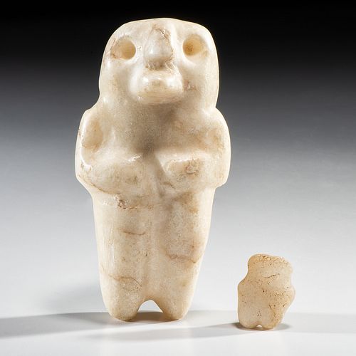 A Pair of Mississippian Human-Owl Anthropomorphic Effigy Figures, Largest 4-3/4 in.