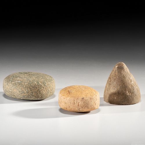 A Hardstone Cone and Two Game Stones, Largest 2-3/4 in.