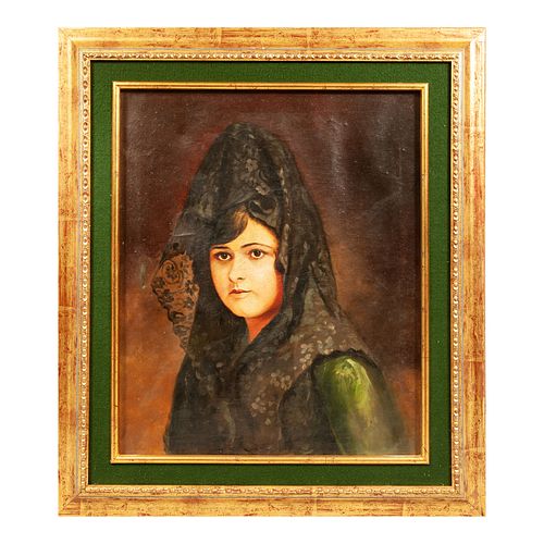 ANÓNIMO Retrato de dama española Óleo sobre tela Enmarcado 50 x 60 cm