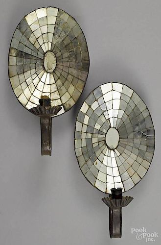 Pair of mirrored tin sconces, 19th c., 14 1/2''