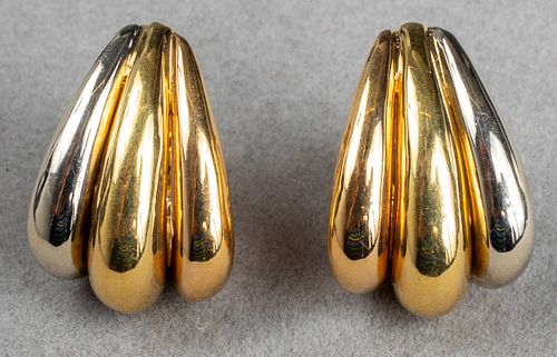 Mid-Century Modern 18K Tri-Gold Clip Earrings