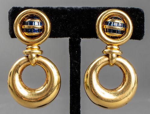 Vintage 18K Yellow Gold & Sapphire Earrings
