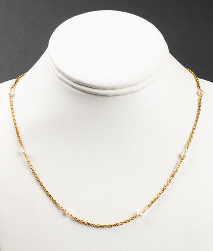 18K Yellow Gold & Cultured Pearl Chain Necklace