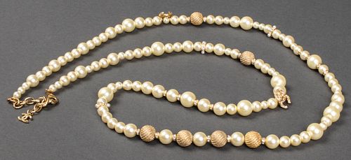 Chanel Faux Pearl And Gold Tone Necklace