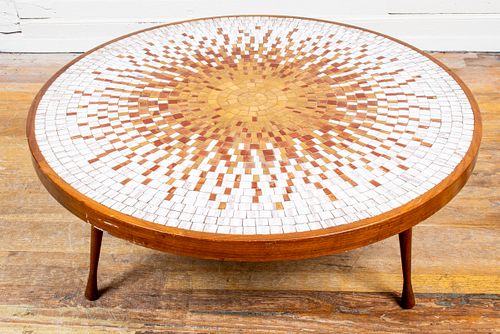 Mid-Century Mosaic Tile Sunburst Coffee Table