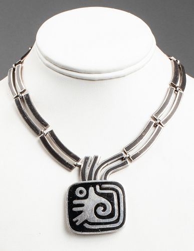 Los Castillo Taxco Silver Onyx Inlay Necklace