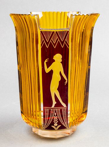 Bohemian Art Glass Art Deco Vase