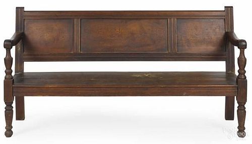 English pine and yewwood settle bench, late 18th