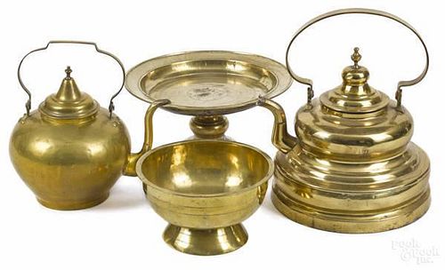 Four pieces of Continental brass, 19th c., to i