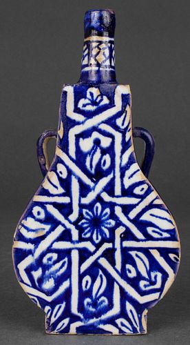Persian Blue & White Ceramic Flat Bottle