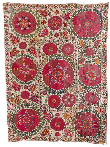 Suzani Embroidery, Turkestan, ca. 1875; 7 ft. 9 in. x 5 ft. 10 in.