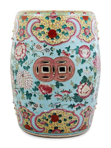 A Chinese Export Enameled Porcelain Garden Seat