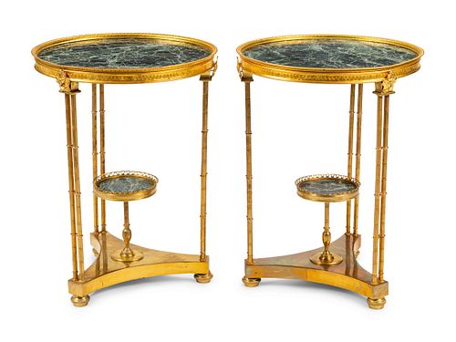A Pair of Louis XVI Style Gilt Bronze and Marble Tables After the Model by Adam Weisweiler