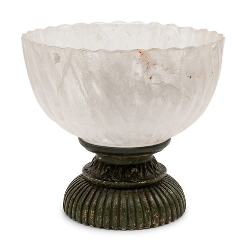 A Large Rock Crystal Center Bowl on a Painted Wood Base