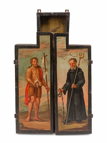 A Continental Painted Altar Triptych