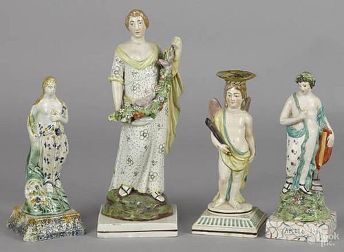 Three English pearlware allegorical figures, ear