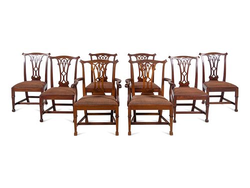 A Set of Eight George III Mahogany Dining Chairs in the Chippendale Taste